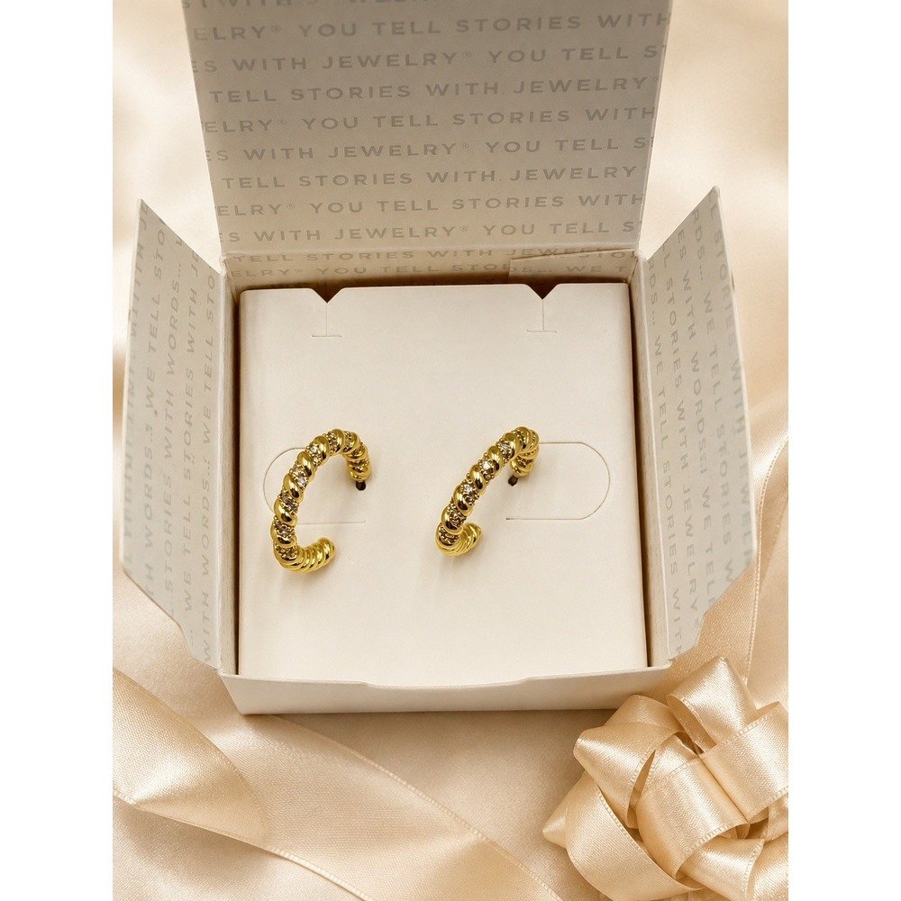 NIB Origami Owl Sunlit Twist Gold CZ Large Hoop Earrings ER1112G